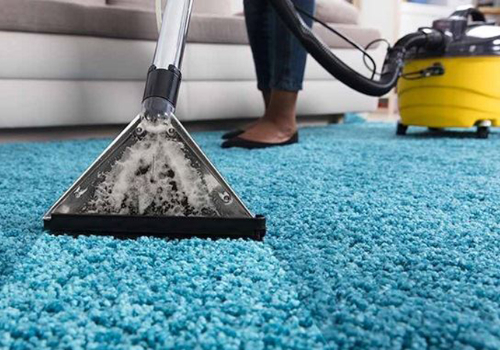 A person using a vacuum on the carpet